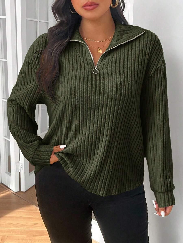 Plus Size Fuzzy Collar Quarter Zip Cozy Sweater