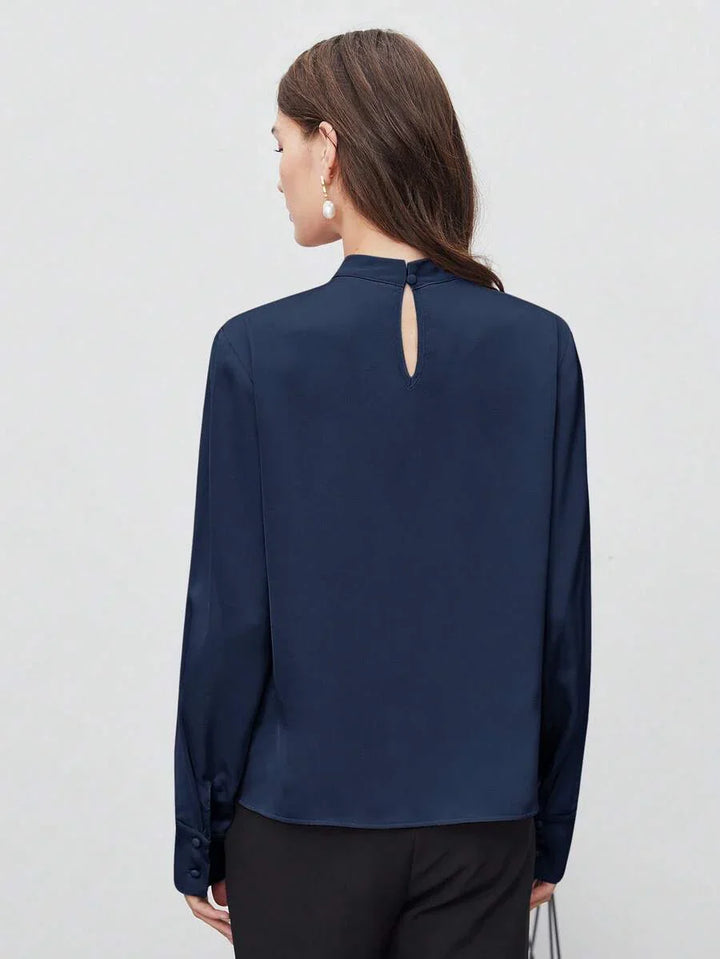 Asymmetric Ruched Stand Collar Top Versatile Office Wear