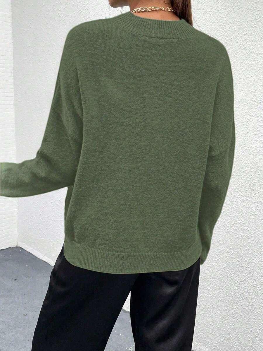 Effortless Mock Neck Sweater With Drop Shoulder Oversized