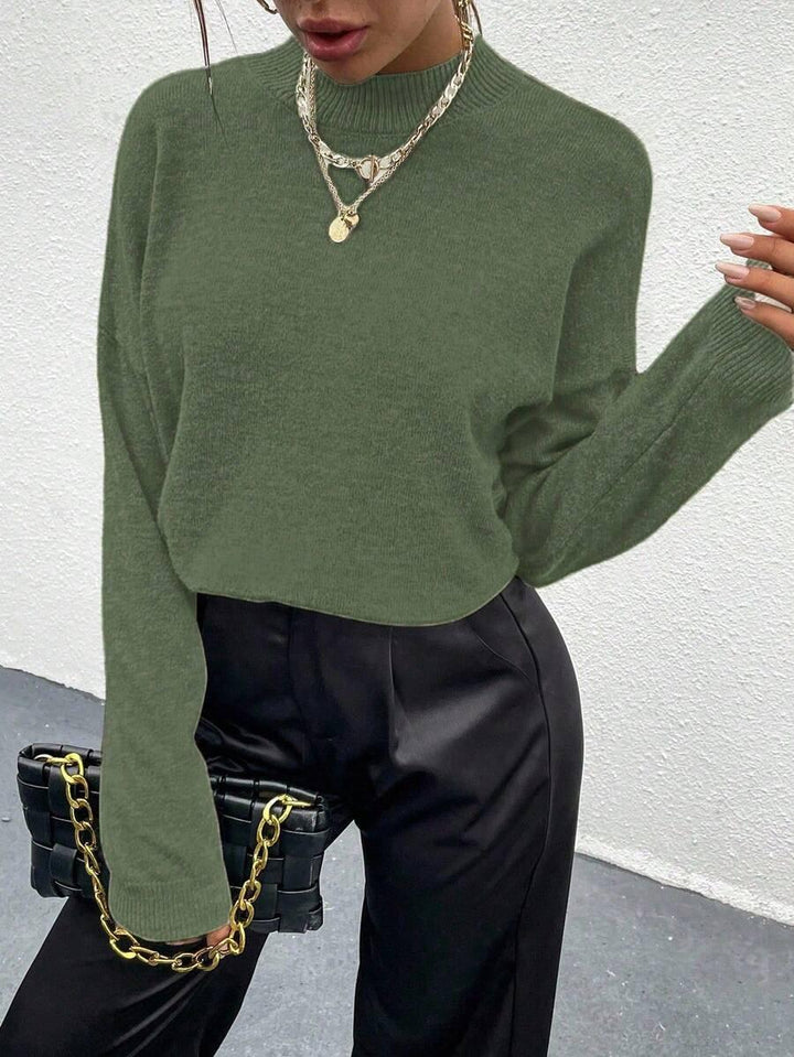 Effortless Mock Neck Sweater With Drop Shoulder Oversized