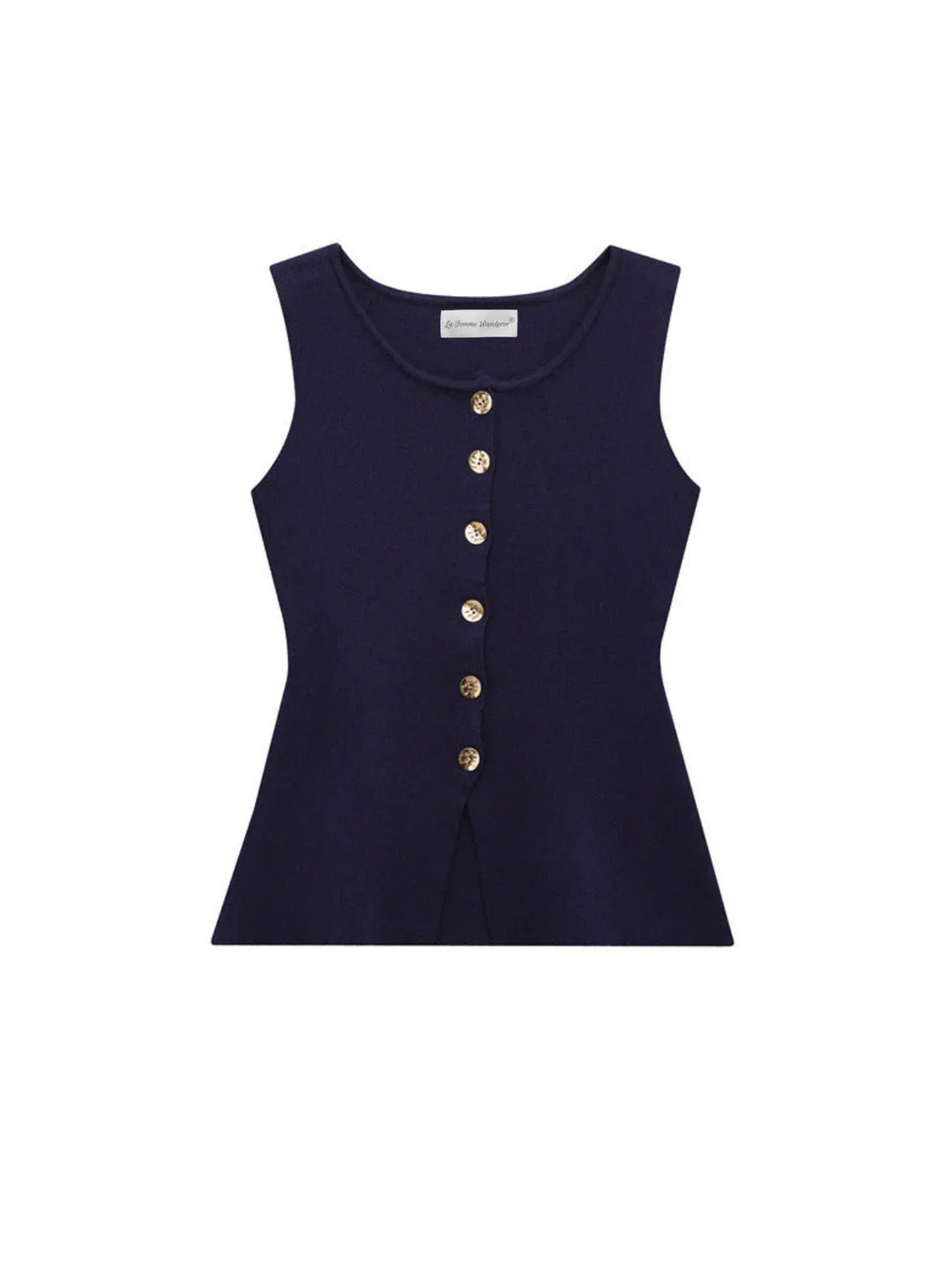 Sleeveless Square-Neck Buttoned Top With Split Hem