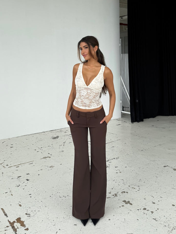 Livia Low Waist Pants - Dark Brown