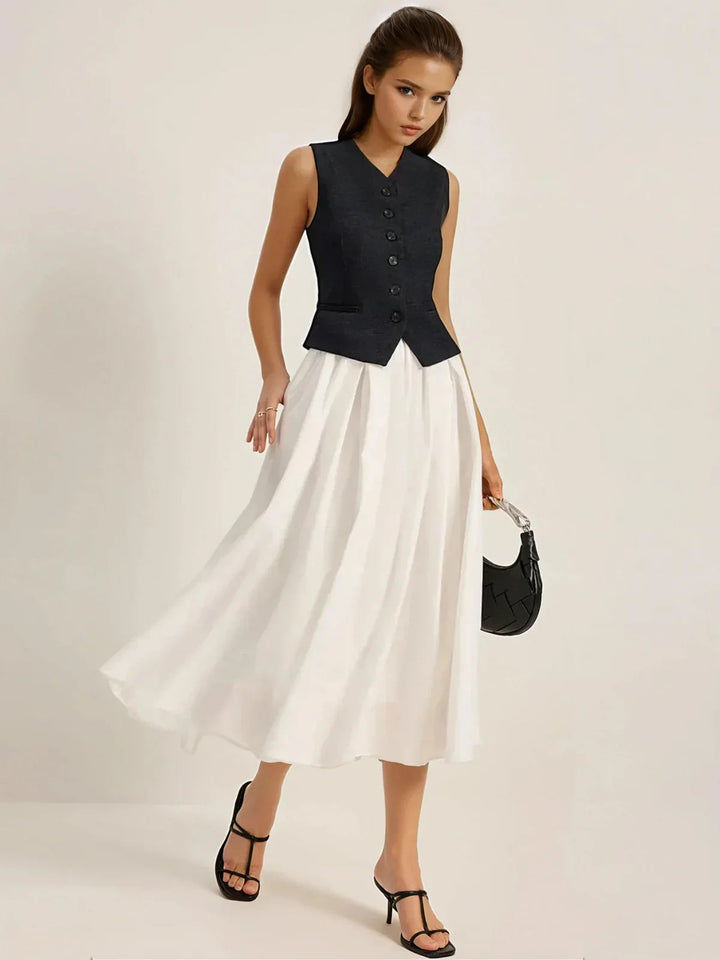 Casual Slim Fit High Waist Pleated Skirt