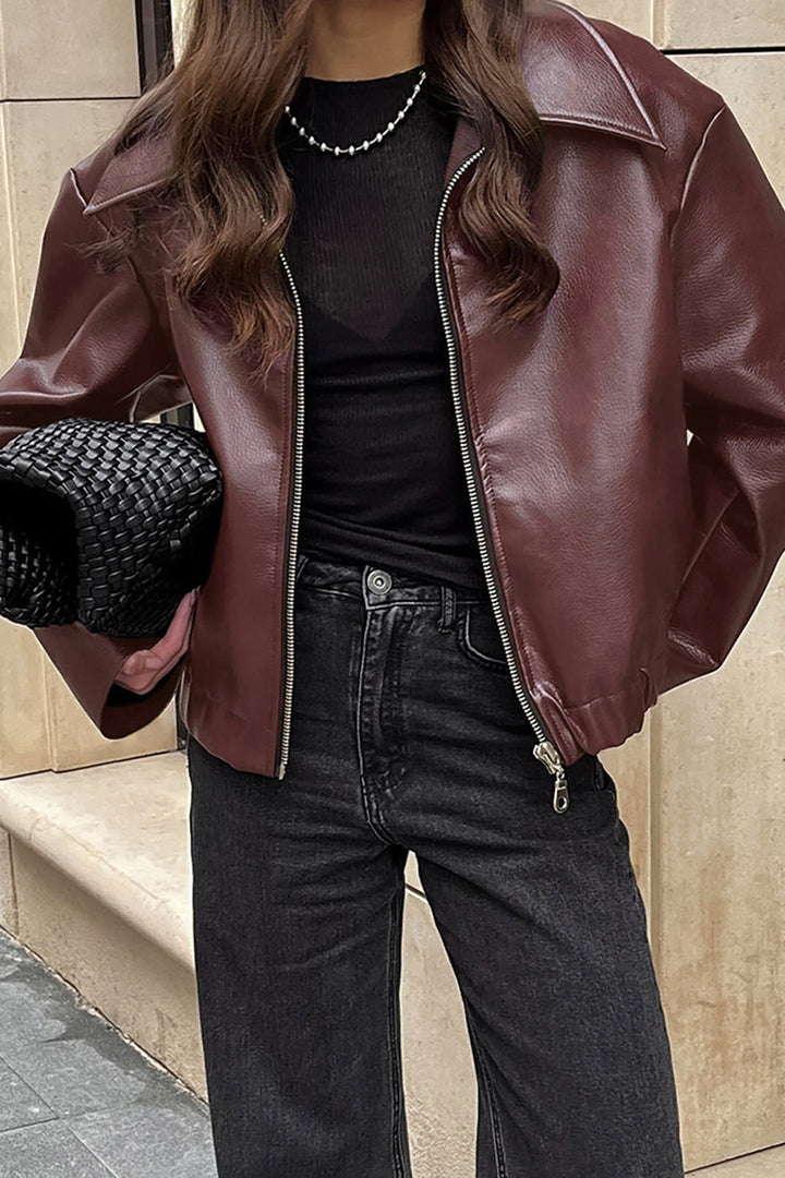 Brickhaus Zip-Up Faux Leather Bomber