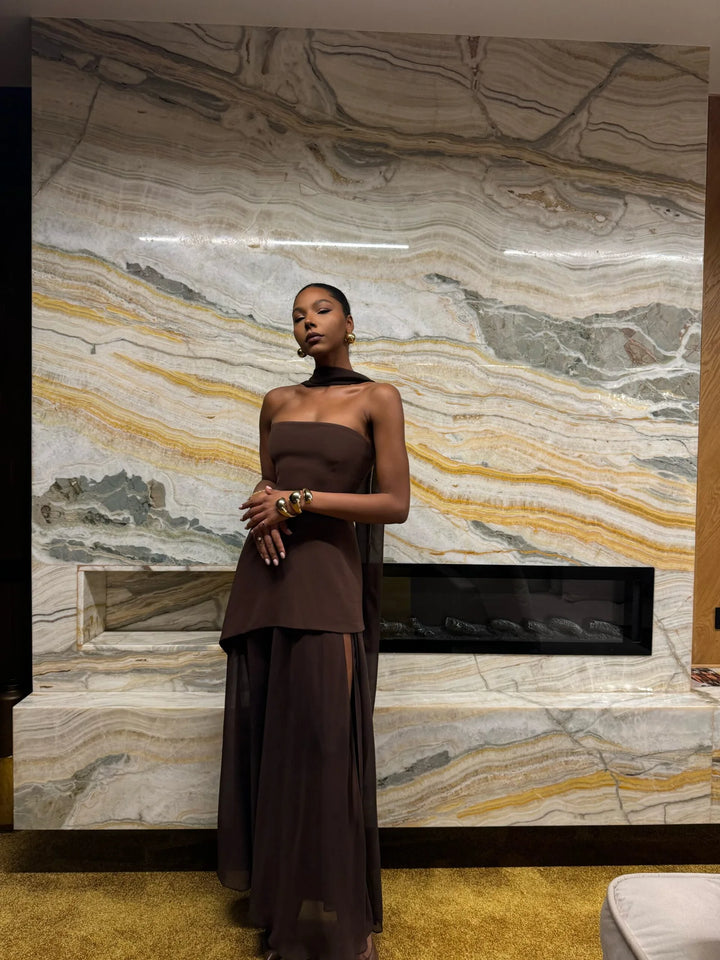 Elodie - Strapless Chiffon Gown