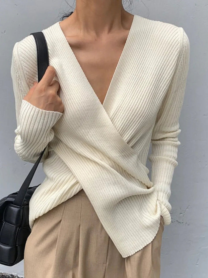 V-neck Cotton Cross Knitted Sweater