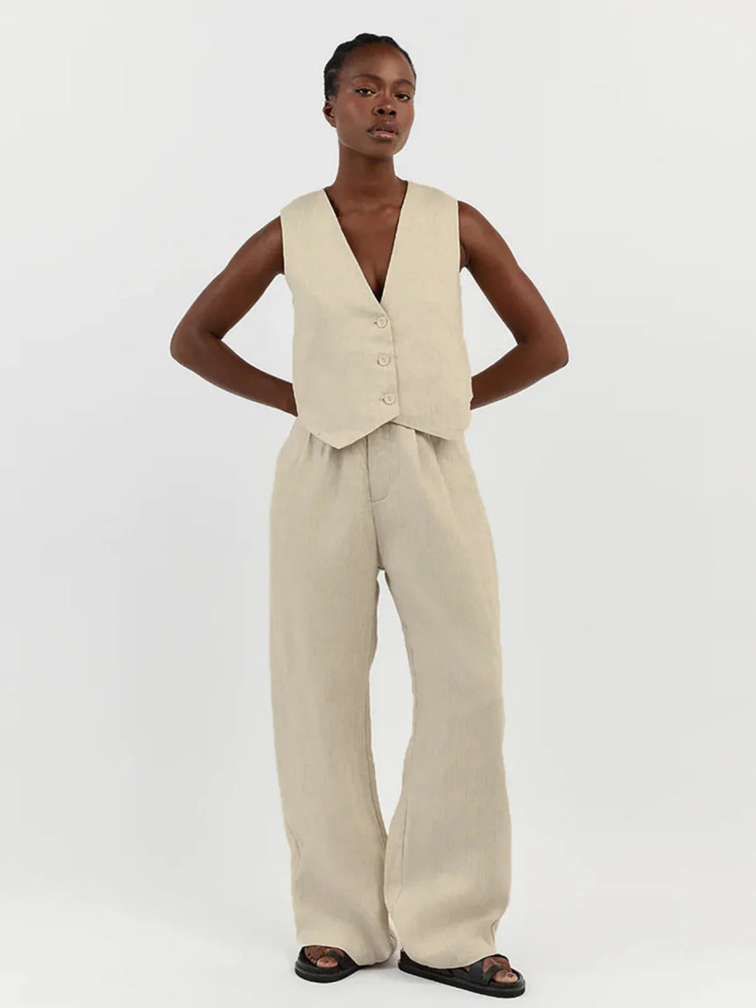 Casual Style Linen Vest & Trousers Set