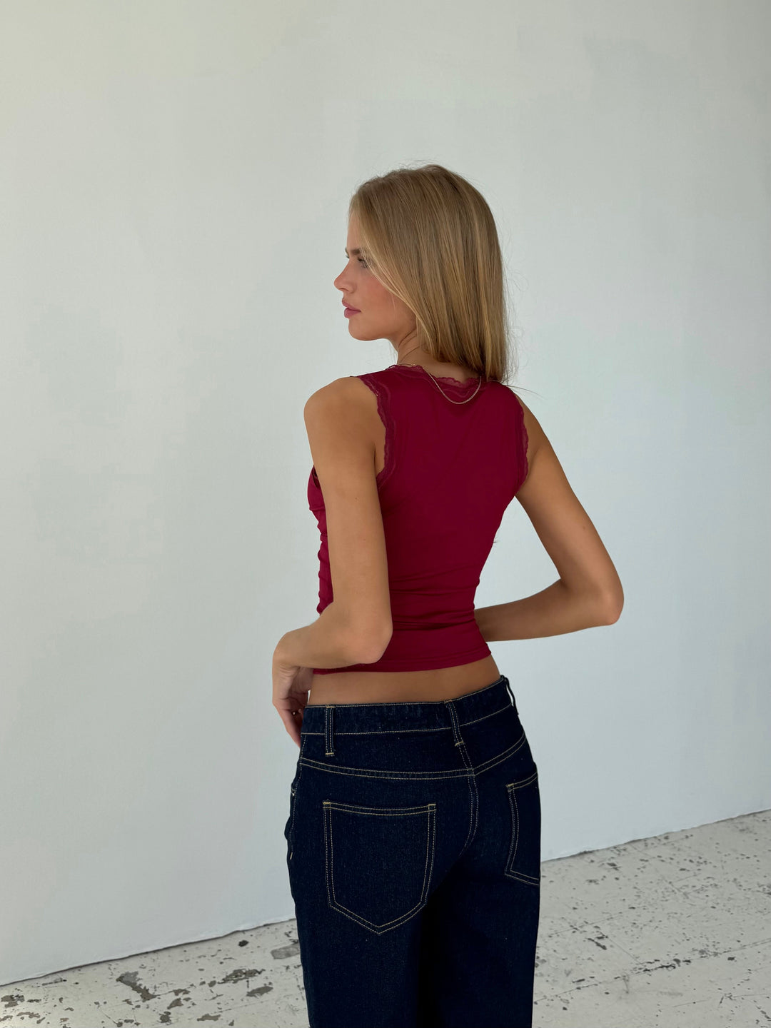Basic lace top - dark red