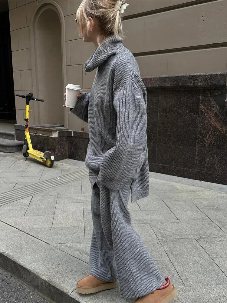 Solid Color Half Zip Sweater Matching Set