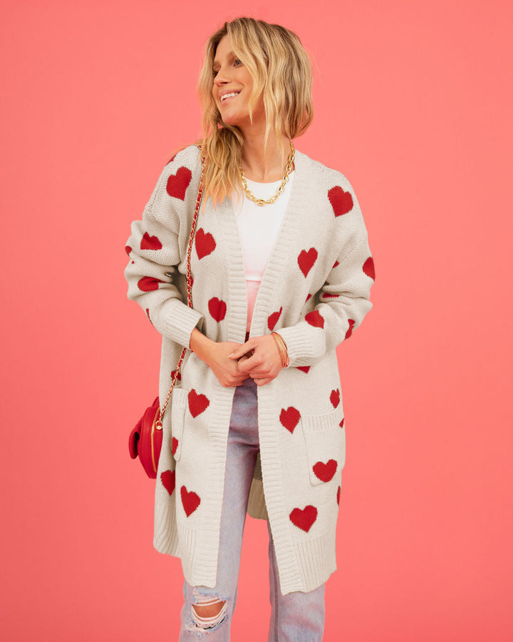Amour Hearts Knit Long Cardigan
