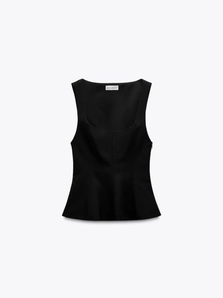 Slim-fit Square Collar Sleeveless Peplum Top