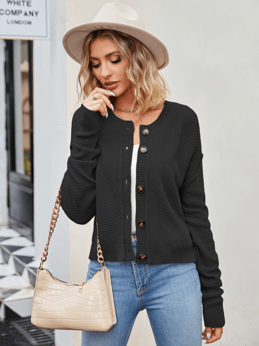 Black Willow Crest Textured Cardigan
