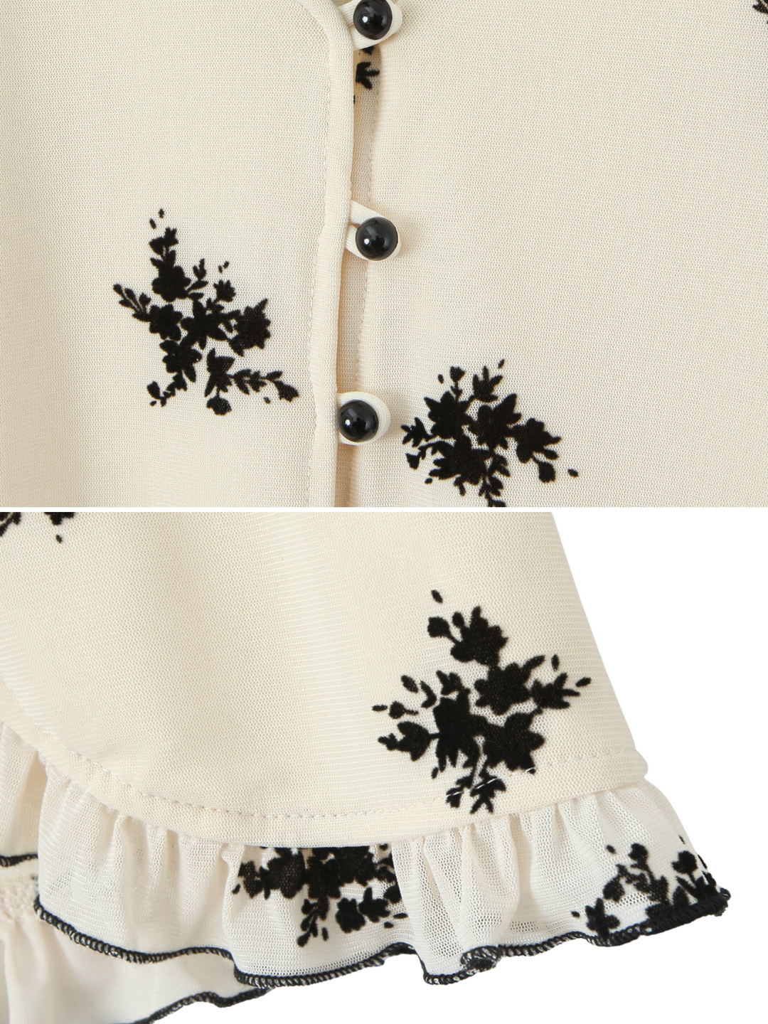 Cielle Ruched Floral Button Top