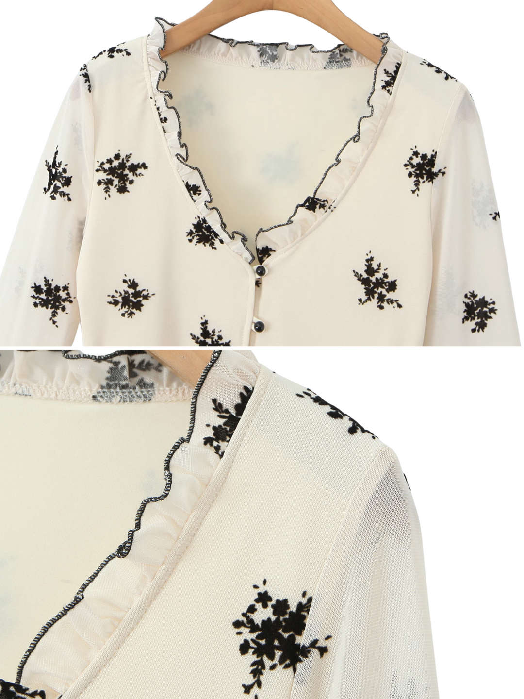 Cielle Ruched Floral Button Top