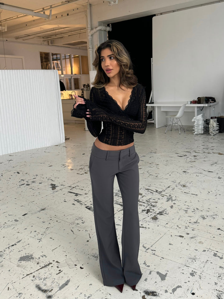 Livia Low Waist Pants - Dark Gray