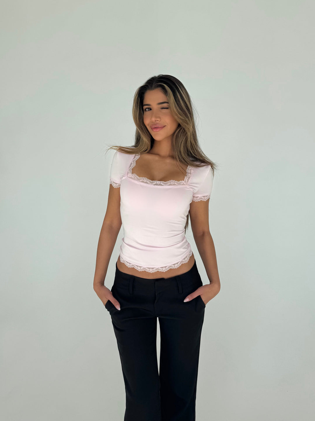 Blair basic lace tee - Pink