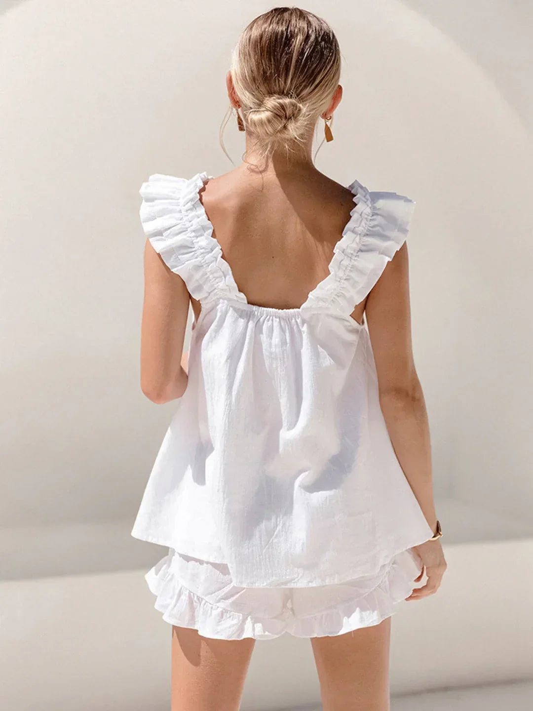 Always Chic Cotton Sling Ruffle Shorts Set