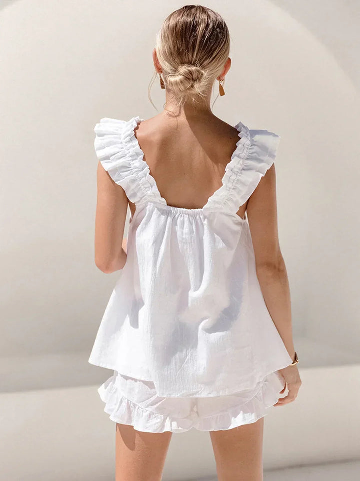 Always Chic Cotton Sling Ruffle Shorts Set