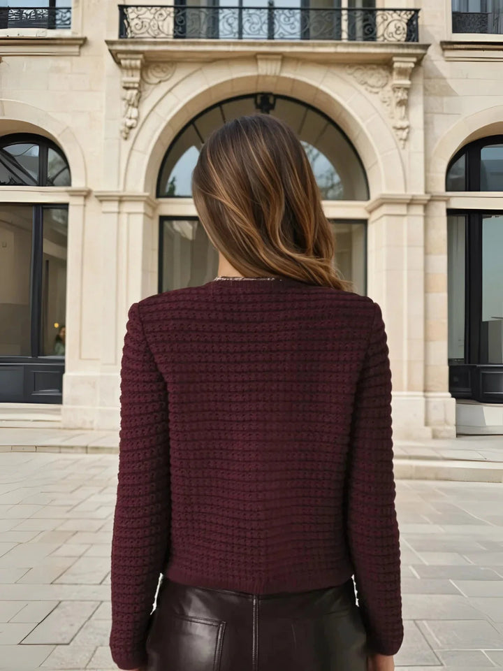 Knitted Burgundy Long-Sleeved Cardigan