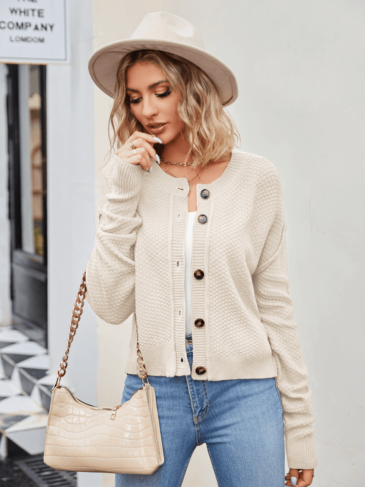 Beige Willow Crest Textured Cardigan