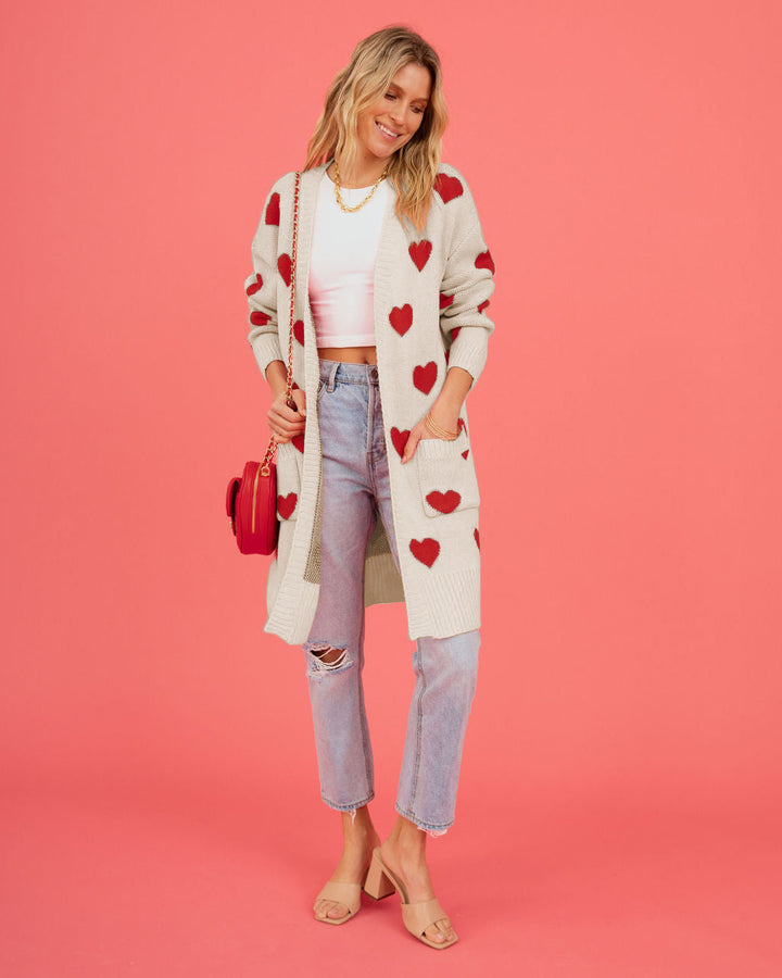 Amour Hearts Knit Long Cardigan