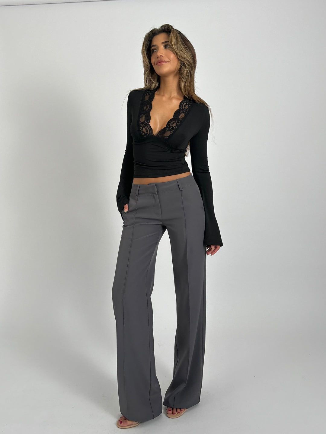 Vera Wide low waist trousers - dark grey