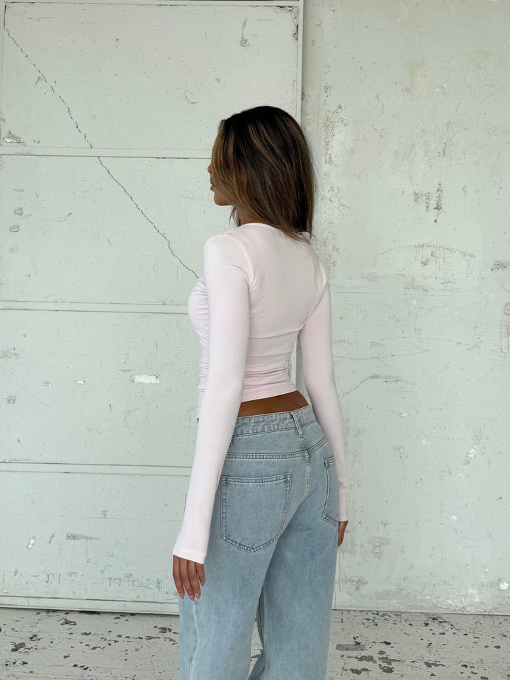 Basic v-neck top - Pink