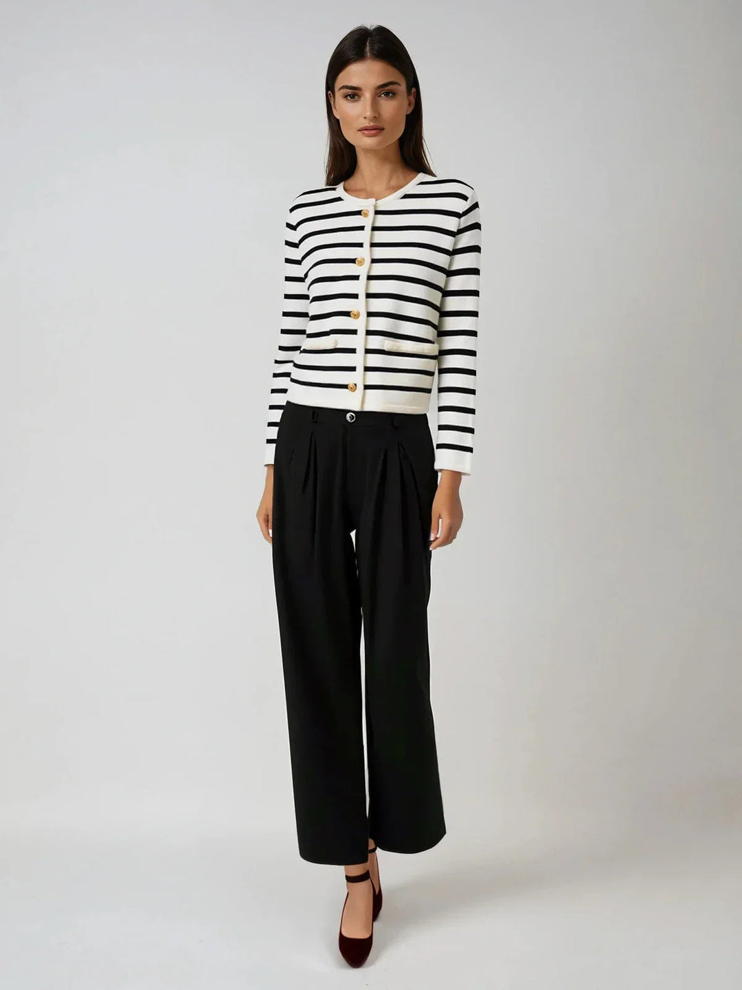 Classic Stripe Button-Up Knitted Cardigan