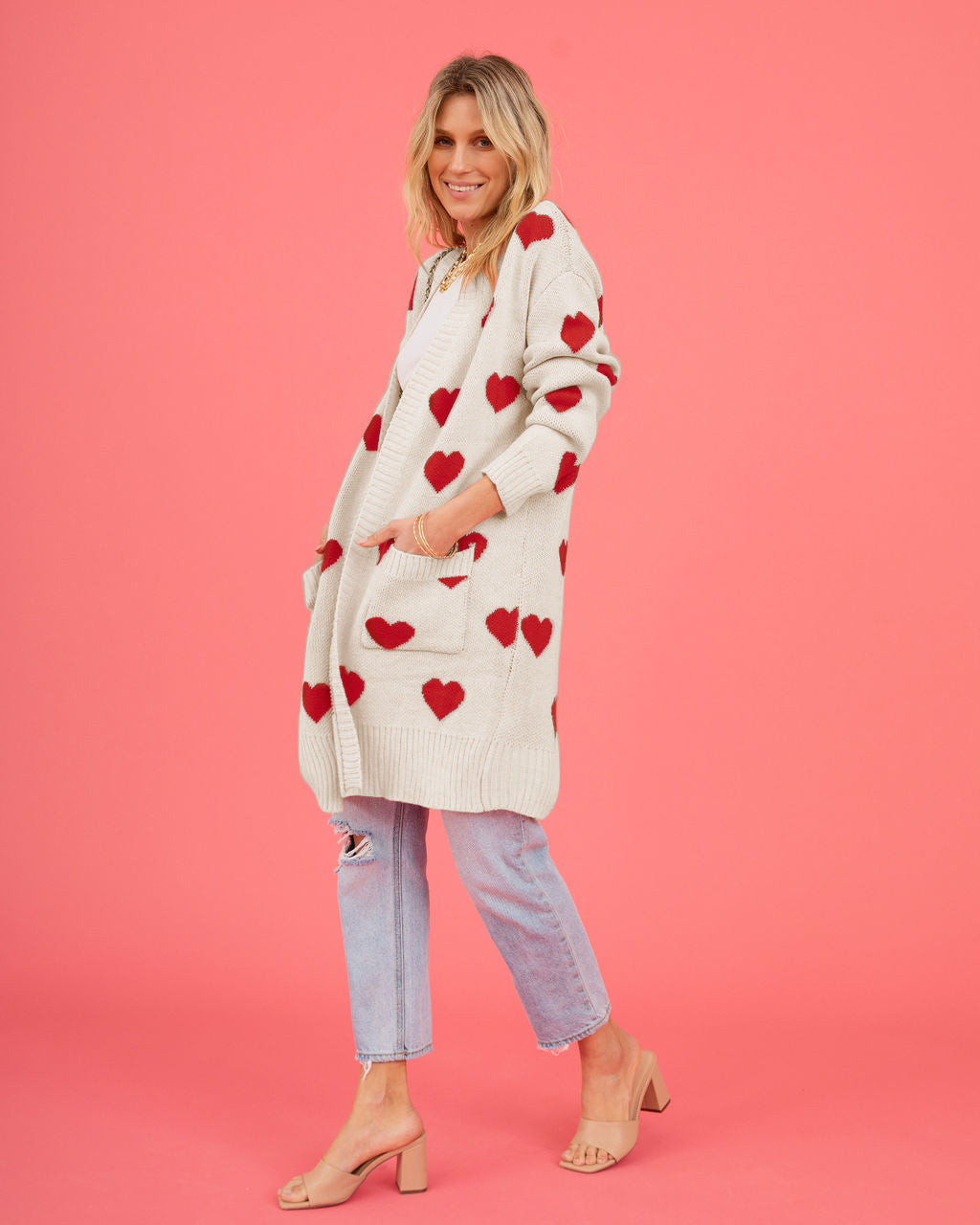Amour Hearts Knit Long Cardigan