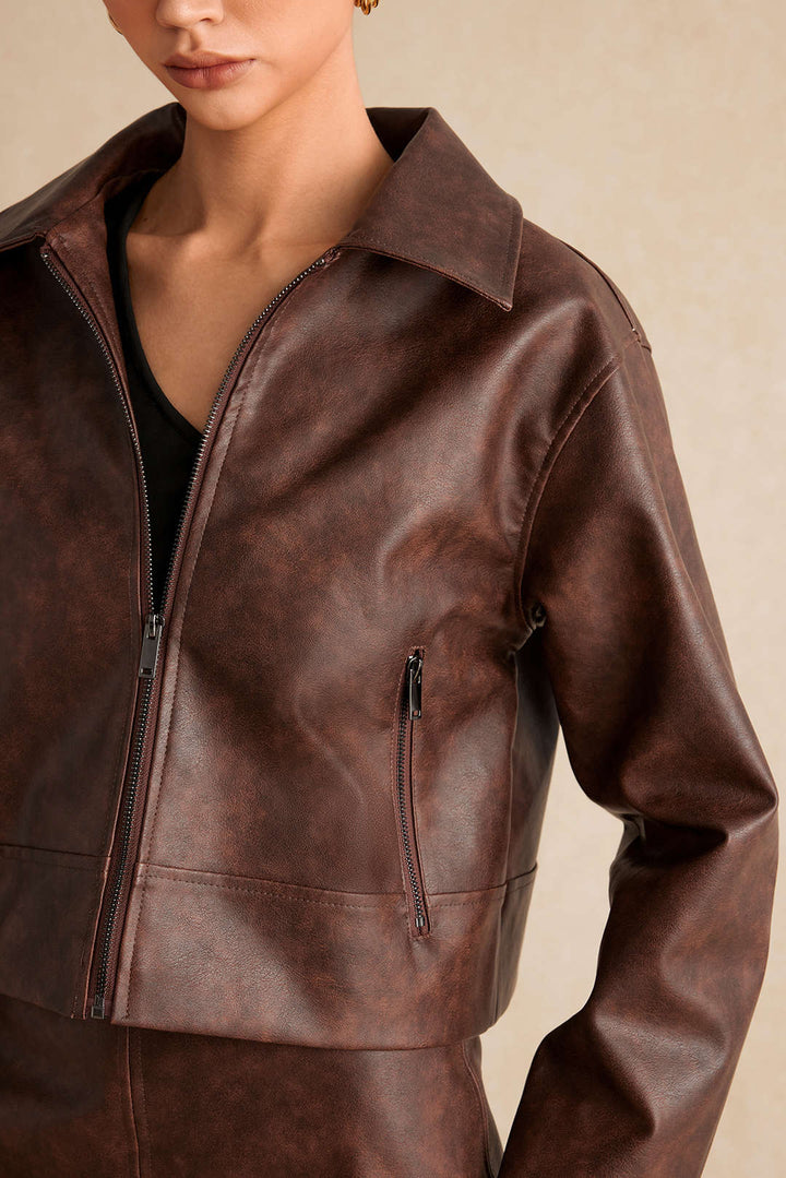 Ridgewood Vintage Faux Leather Zip Jacket And Skirt