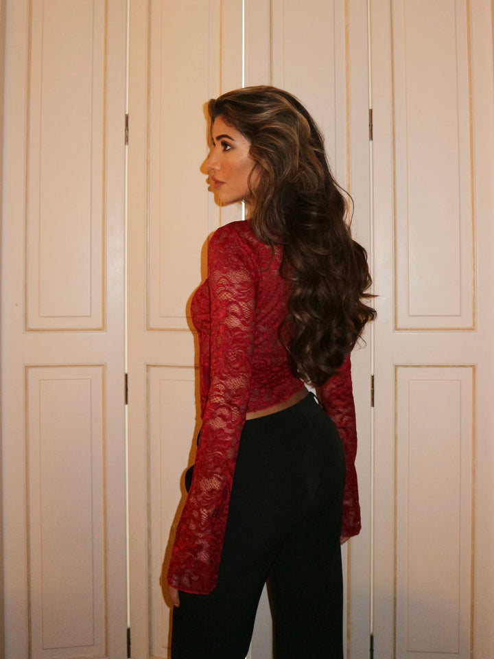Cut lace top - dark red (pre-order)