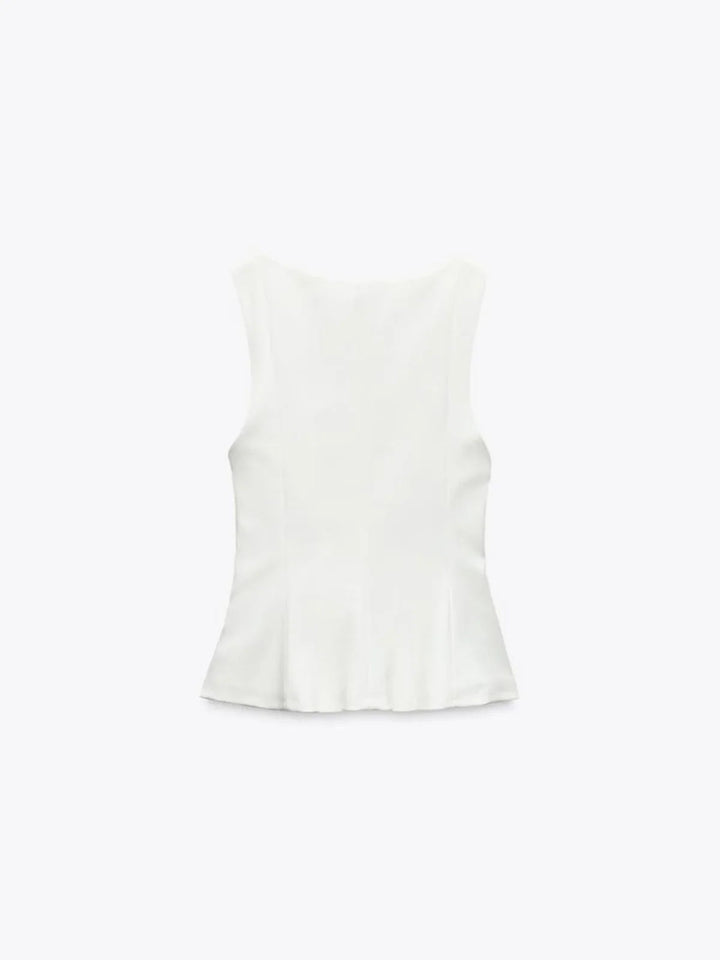 Slim-fit Square Collar Sleeveless Peplum Top