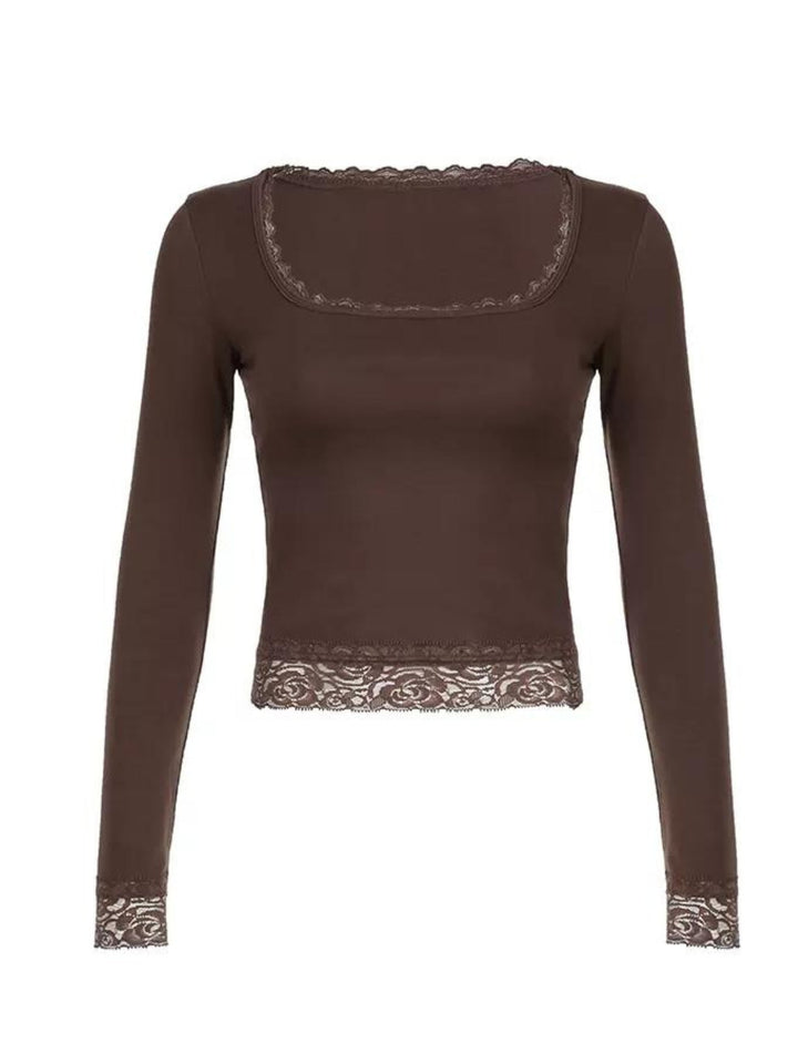 Aria Lace Trim Long Sleeve Top