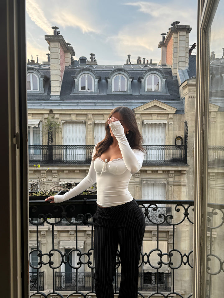 Bow basic lace top - white