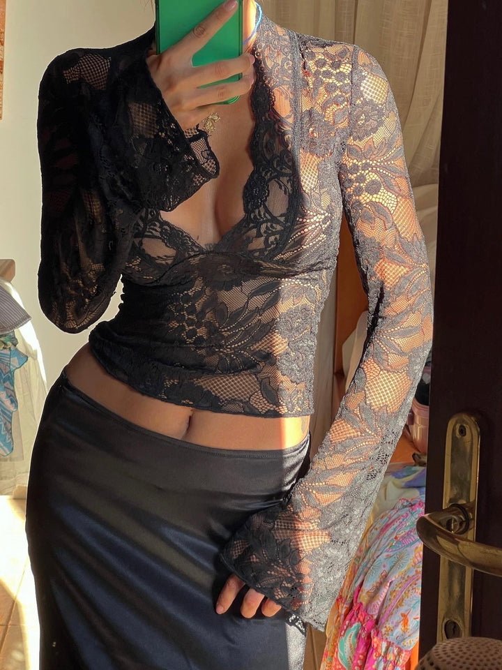 Noir Muse Lace Long Sleeve Top