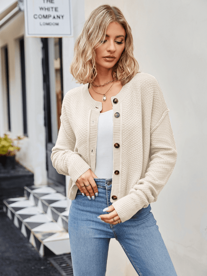 Beige Willow Crest Textured Cardigan