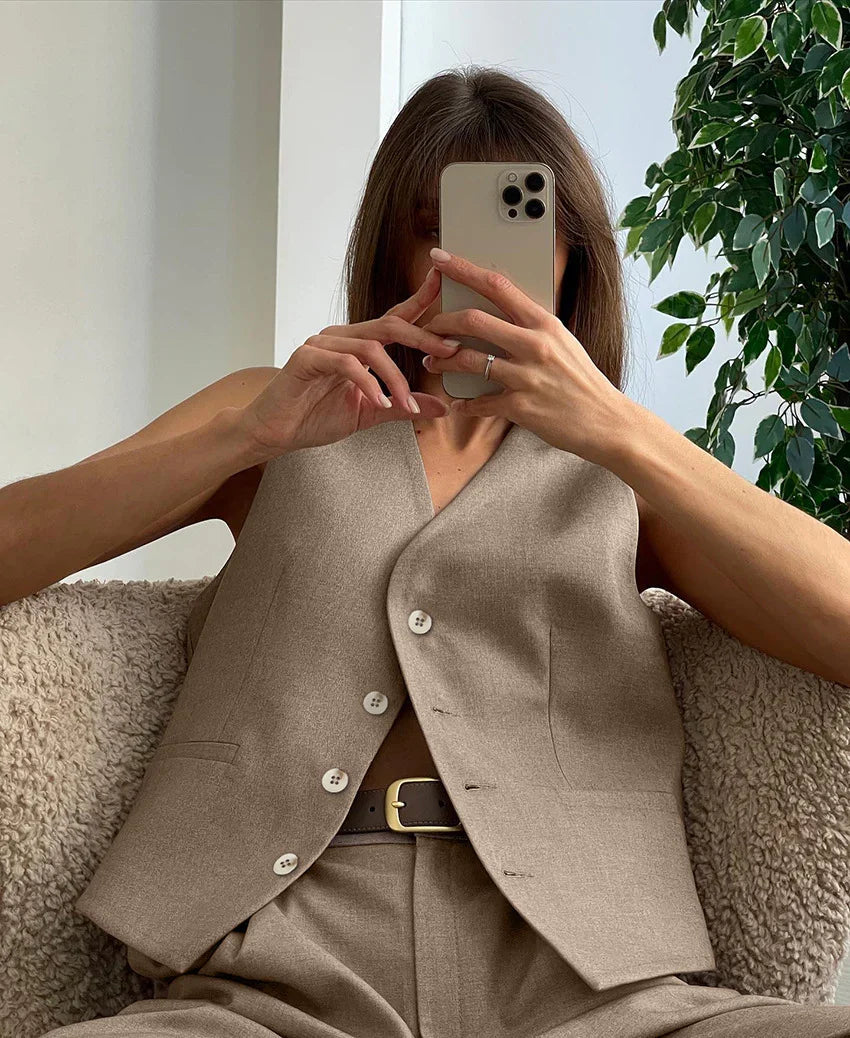 Casual Style Vest & Pants Matching Suit