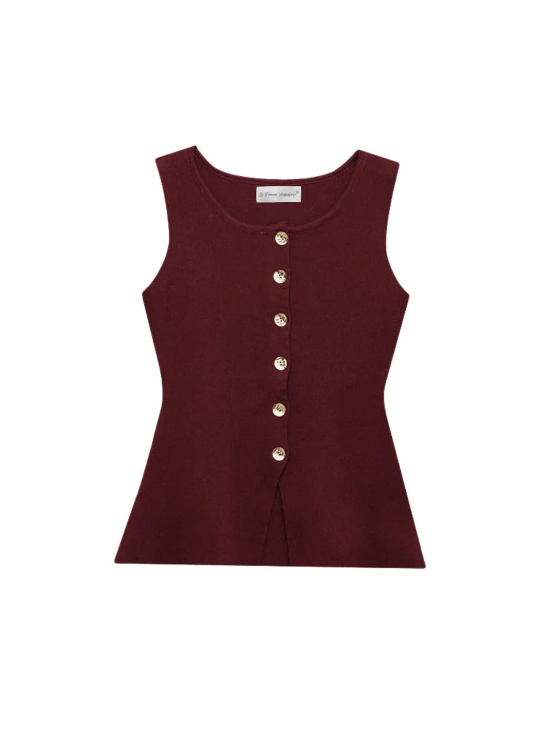 Sleeveless Square-Neck Buttoned Top With Split Hem