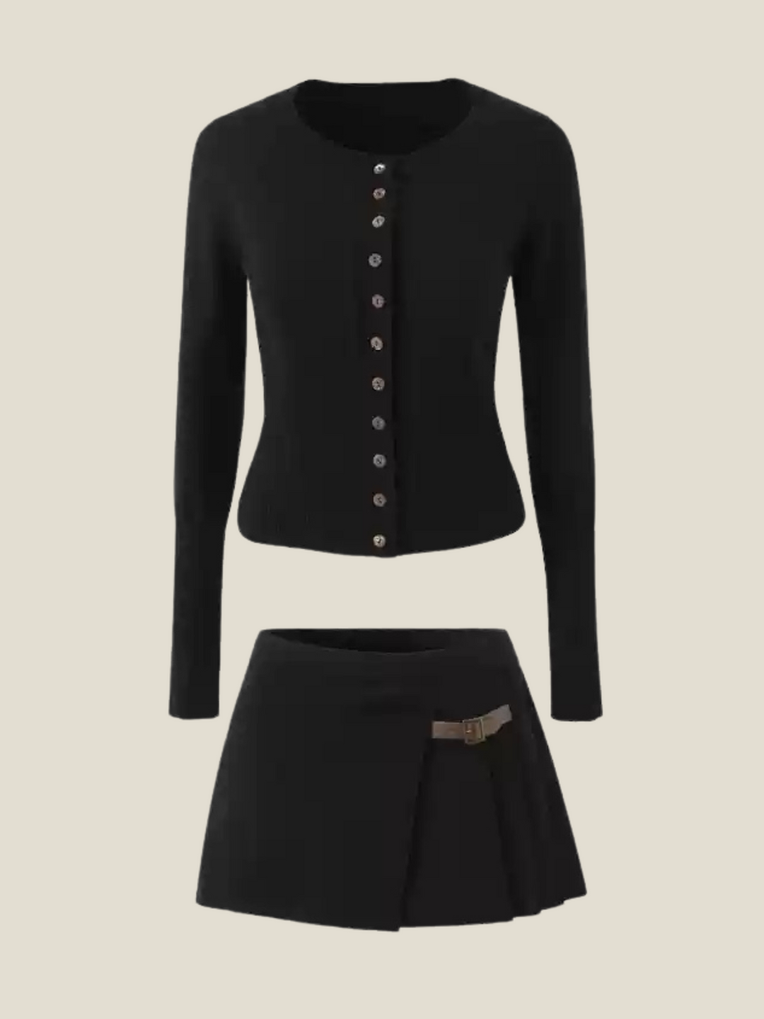 Cleo Knit Button-Up And Mini Skirt Set