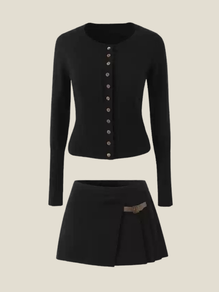 Cleo Knit Button-Up And Mini Skirt Set