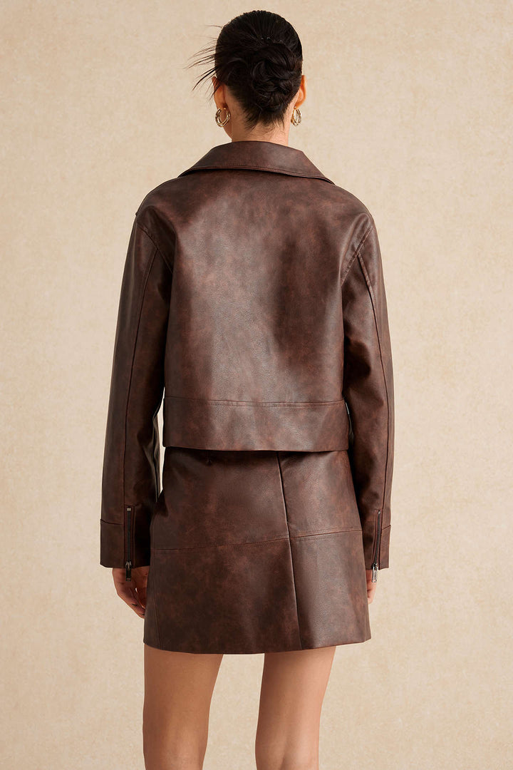 Ridgewood Vintage Faux Leather Zip Jacket And Skirt