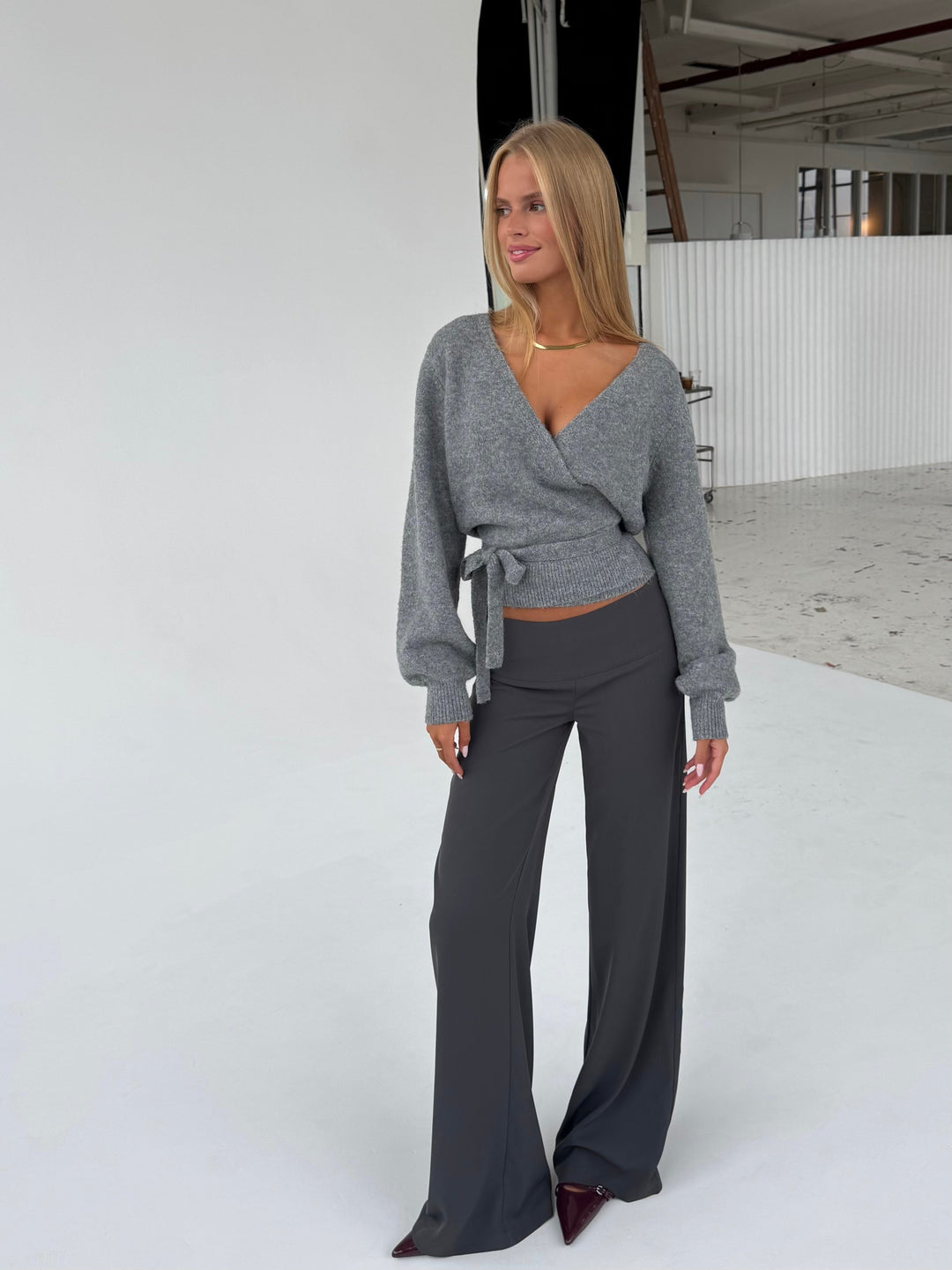 Wool blend wrap cardigan - Medium grey