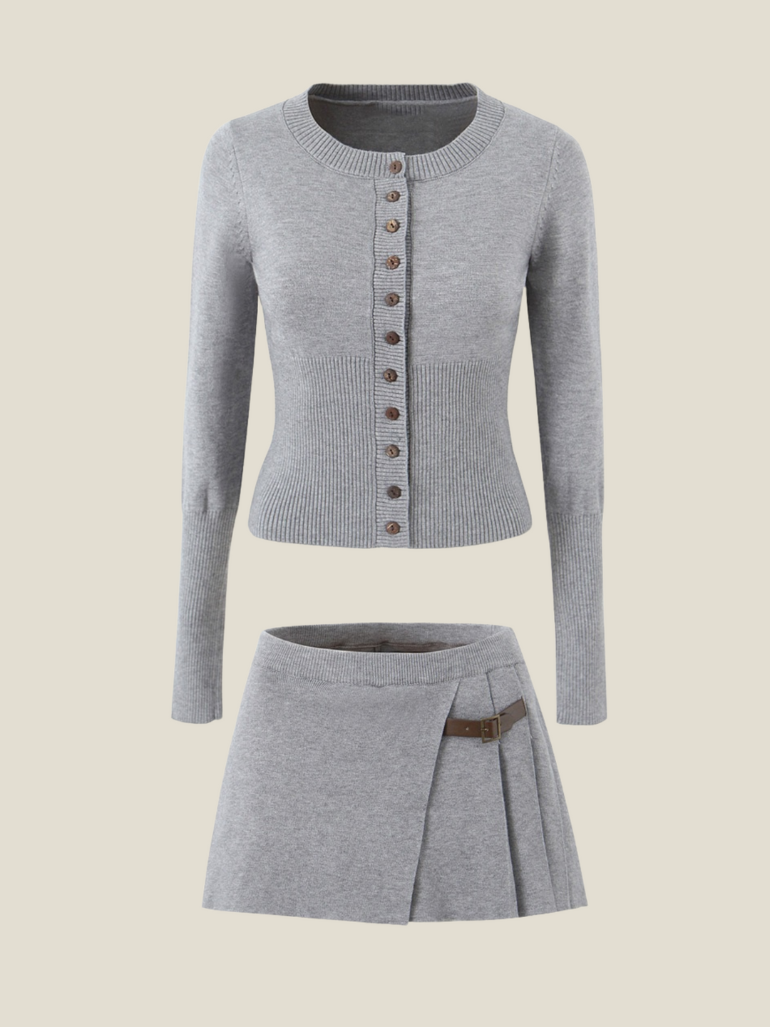 Cleo Knit Button-Up And Mini Skirt Set