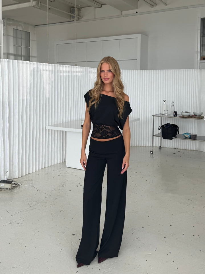 Flowy low waist pants - black