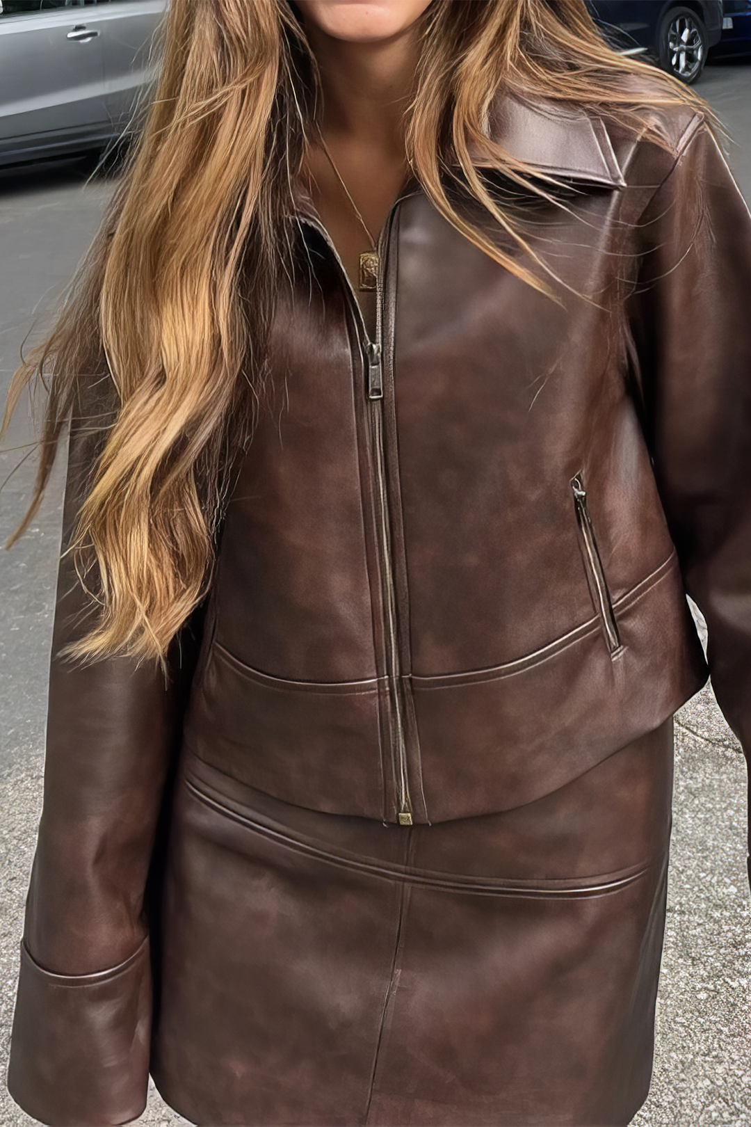 Ridgewood Vintage Faux Leather Zip Jacket And Skirt