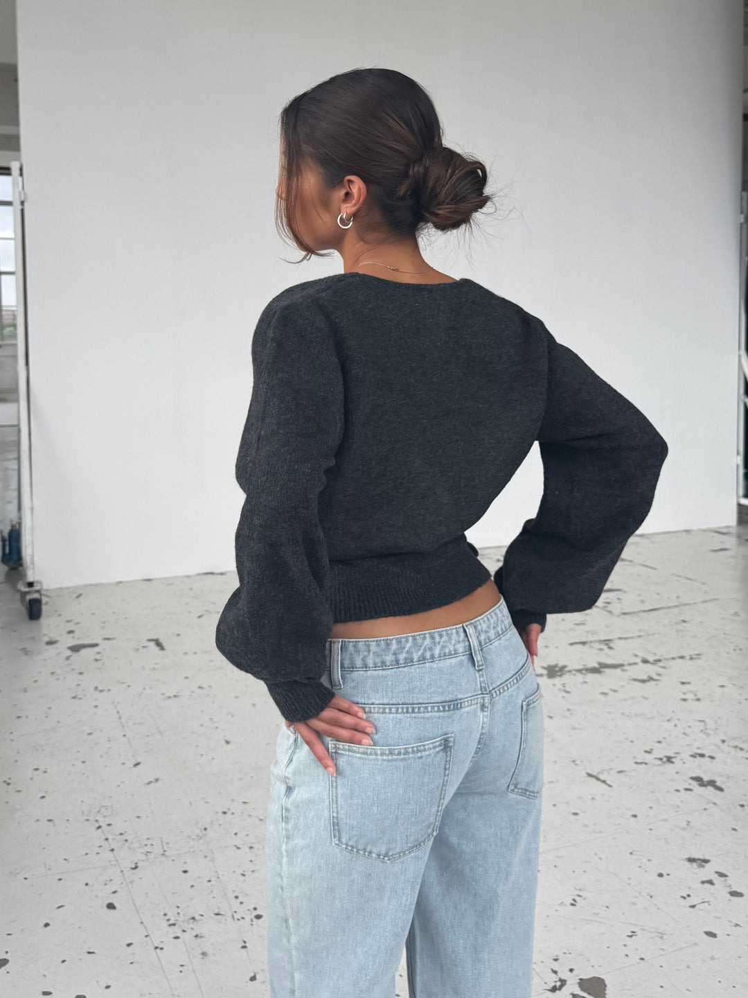 Wool blend wrap cardigan - dark grey