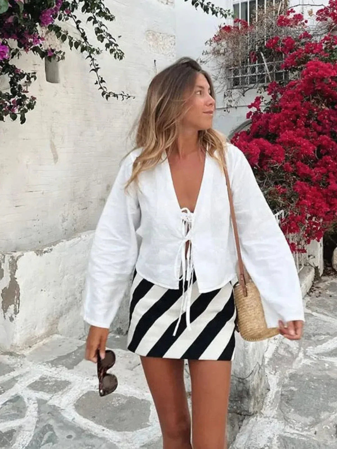 Casual Style V Bell Tied Top