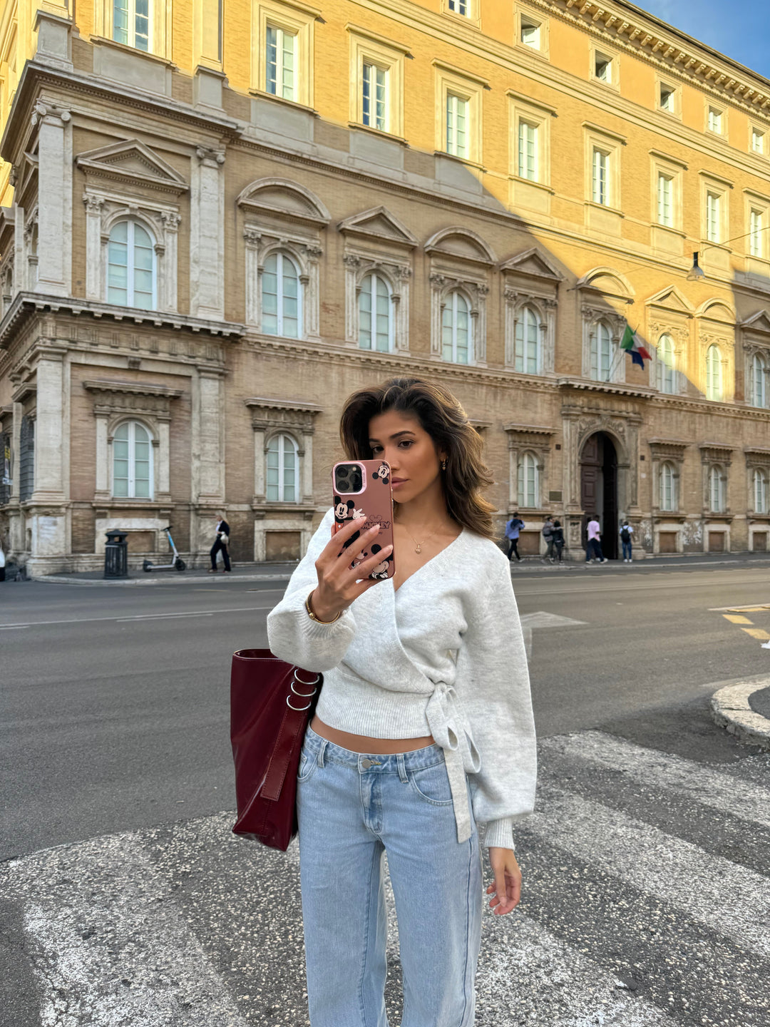 Wool blend wrap cardigan - light grey