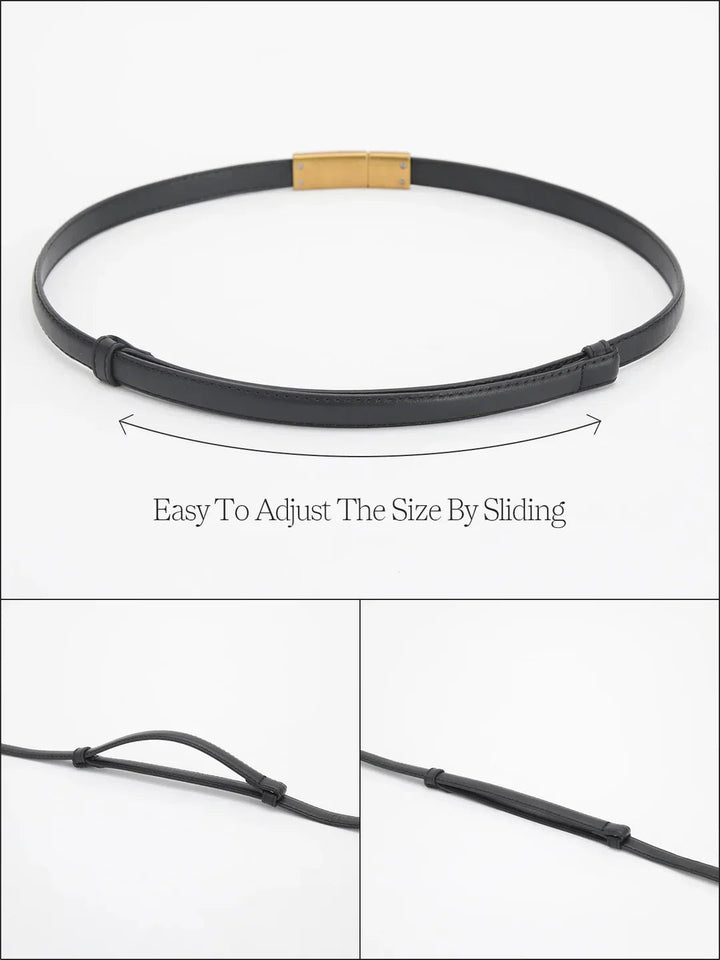 Leather Vintage Magnet Closure Slim Belt