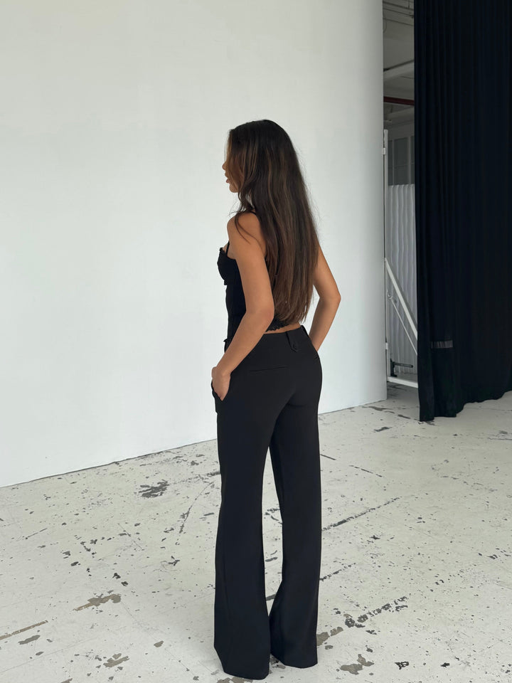 Button low waist pants - Black